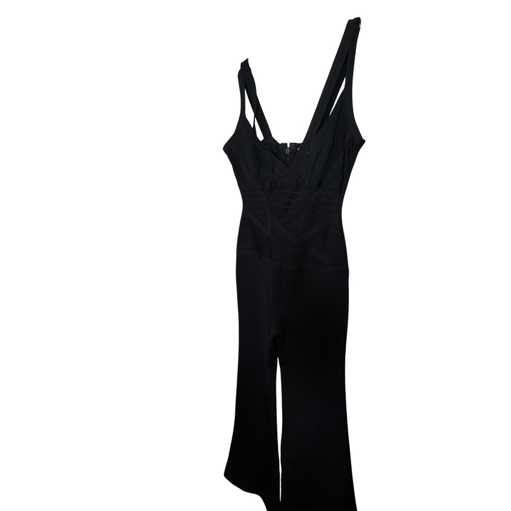 Herve Leger Max Azria Bandage Jumpsuit Black XS Wide Leg Sleeveless Bodycon - Picture 7 of 16